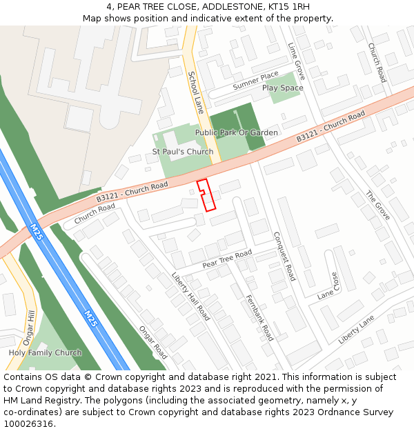 4, PEAR TREE CLOSE, ADDLESTONE, KT15 1RH: Location map and indicative extent of plot