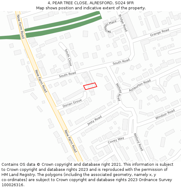 4, PEAR TREE CLOSE, ALRESFORD, SO24 9FR: Location map and indicative extent of plot