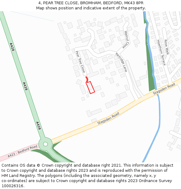 4, PEAR TREE CLOSE, BROMHAM, BEDFORD, MK43 8PR: Location map and indicative extent of plot