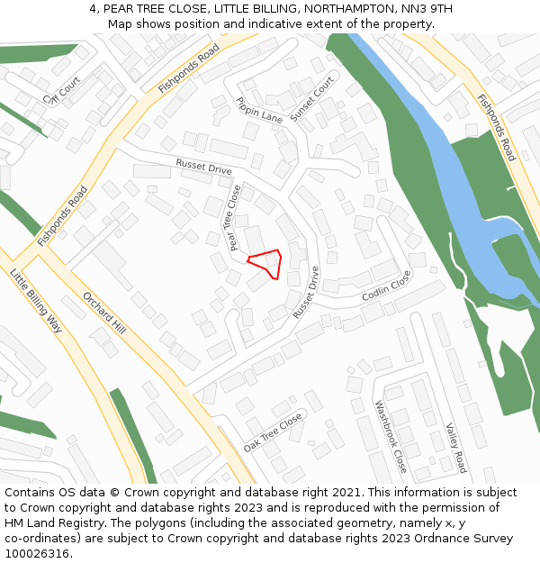 4, PEAR TREE CLOSE, LITTLE BILLING, NORTHAMPTON, NN3 9TH: Location map and indicative extent of plot