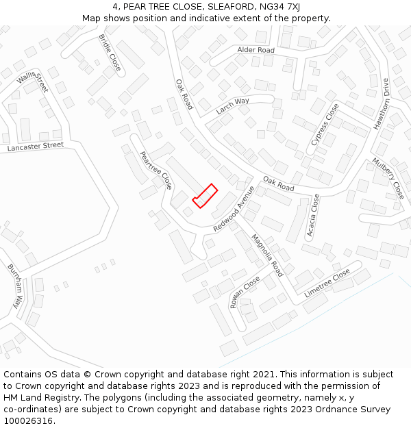 4, PEAR TREE CLOSE, SLEAFORD, NG34 7XJ: Location map and indicative extent of plot