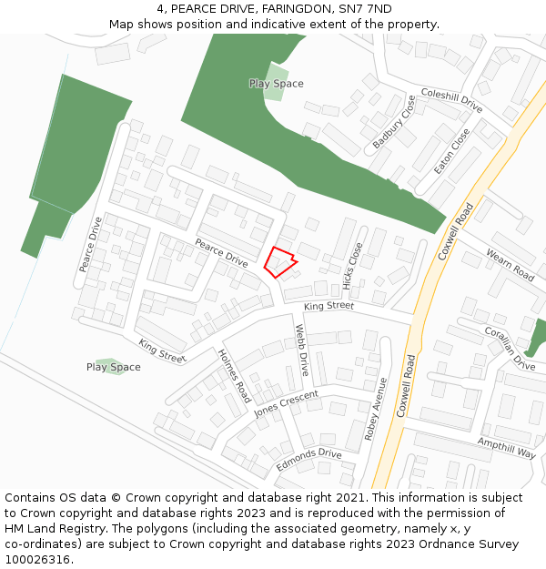 4, PEARCE DRIVE, FARINGDON, SN7 7ND: Location map and indicative extent of plot