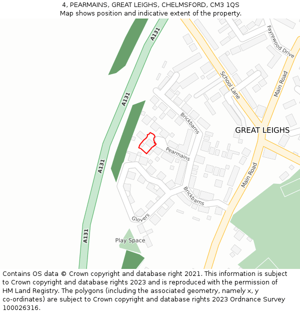 4, PEARMAINS, GREAT LEIGHS, CHELMSFORD, CM3 1QS: Location map and indicative extent of plot