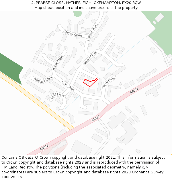 4, PEARSE CLOSE, HATHERLEIGH, OKEHAMPTON, EX20 3QW: Location map and indicative extent of plot