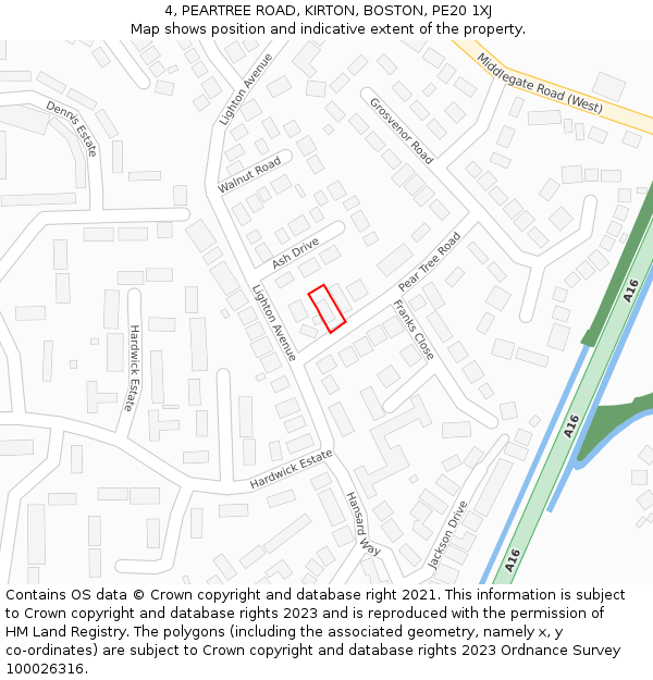 4, PEARTREE ROAD, KIRTON, BOSTON, PE20 1XJ: Location map and indicative extent of plot