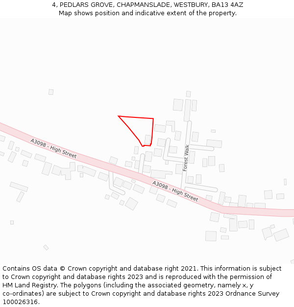 4, PEDLARS GROVE, CHAPMANSLADE, WESTBURY, BA13 4AZ: Location map and indicative extent of plot