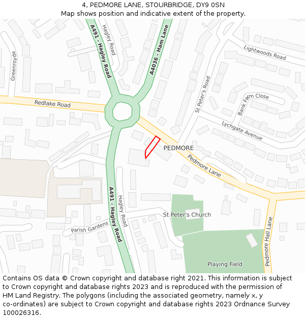 4, PEDMORE LANE, STOURBRIDGE, DY9 0SN: Location map and indicative extent of plot