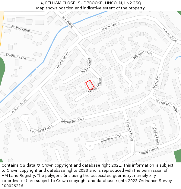 4, PELHAM CLOSE, SUDBROOKE, LINCOLN, LN2 2SQ: Location map and indicative extent of plot