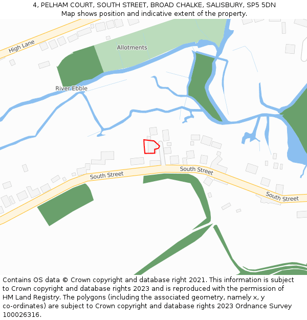 4, PELHAM COURT, SOUTH STREET, BROAD CHALKE, SALISBURY, SP5 5DN: Location map and indicative extent of plot