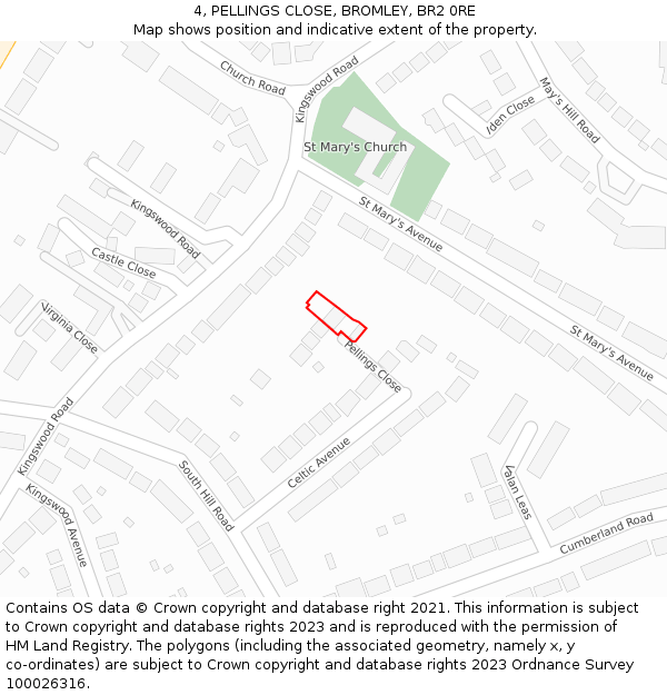 4, PELLINGS CLOSE, BROMLEY, BR2 0RE: Location map and indicative extent of plot