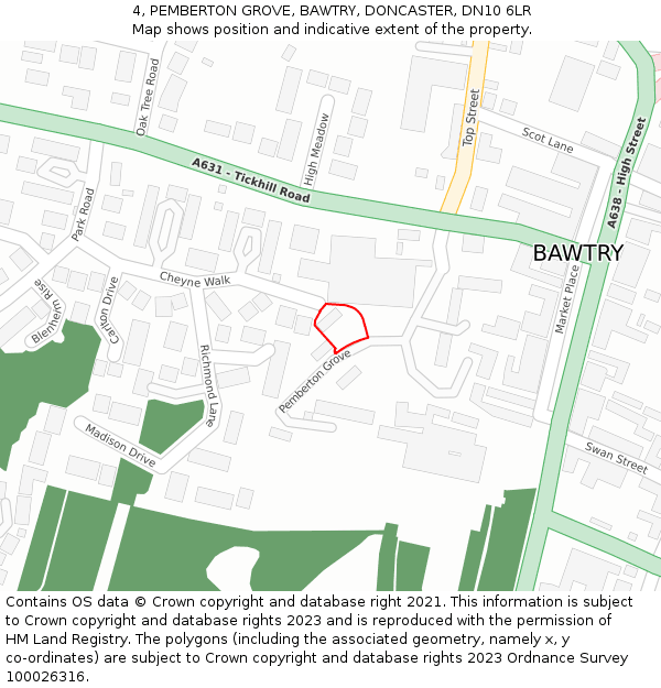 4, PEMBERTON GROVE, BAWTRY, DONCASTER, DN10 6LR: Location map and indicative extent of plot