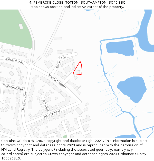 4, PEMBROKE CLOSE, TOTTON, SOUTHAMPTON, SO40 3BQ: Location map and indicative extent of plot