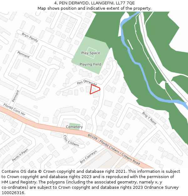 4, PEN DERWYDD, LLANGEFNI, LL77 7QE: Location map and indicative extent of plot