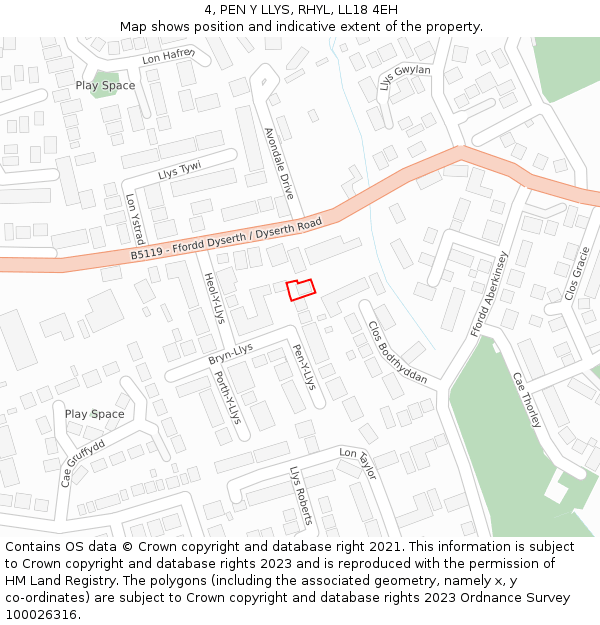 4, PEN Y LLYS, RHYL, LL18 4EH: Location map and indicative extent of plot