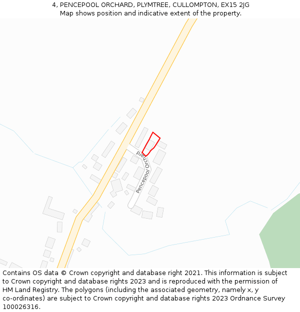 4, PENCEPOOL ORCHARD, PLYMTREE, CULLOMPTON, EX15 2JG: Location map and indicative extent of plot
