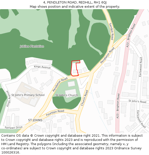 4, PENDLETON ROAD, REDHILL, RH1 6QJ: Location map and indicative extent of plot