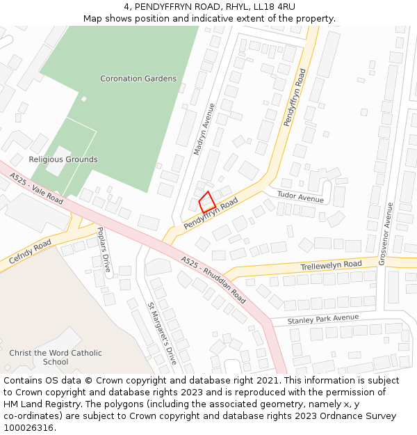 4, PENDYFFRYN ROAD, RHYL, LL18 4RU: Location map and indicative extent of plot