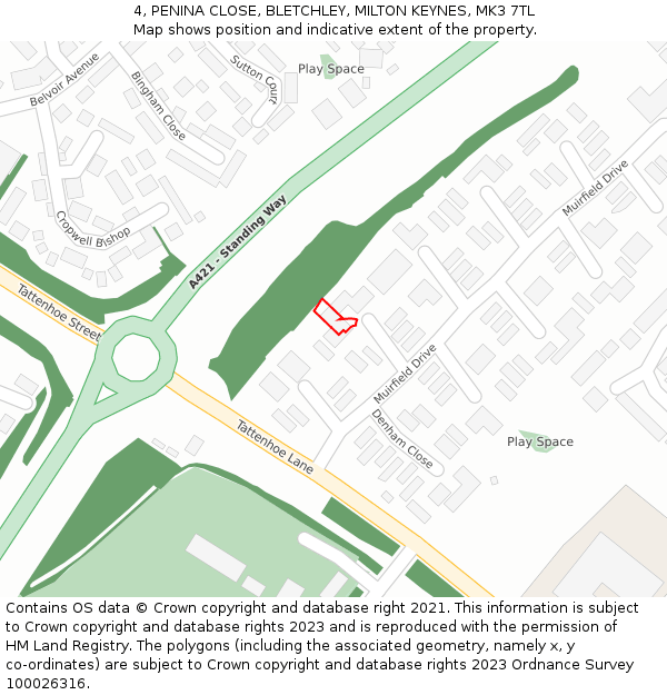 4, PENINA CLOSE, BLETCHLEY, MILTON KEYNES, MK3 7TL: Location map and indicative extent of plot