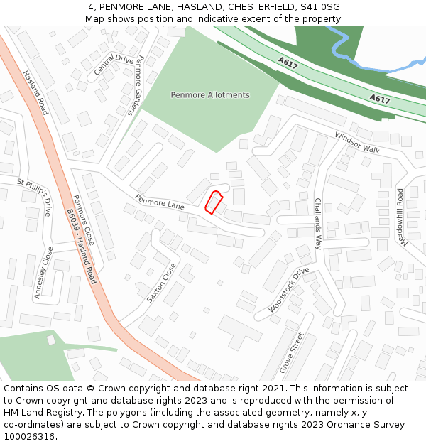 4, PENMORE LANE, HASLAND, CHESTERFIELD, S41 0SG: Location map and indicative extent of plot