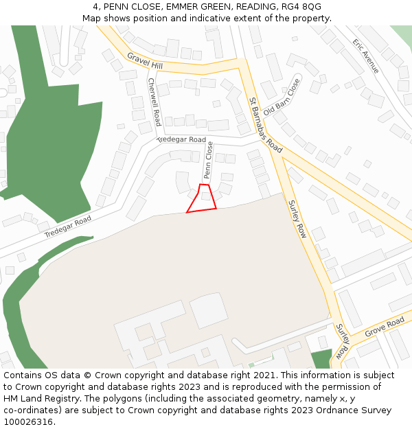 4, PENN CLOSE, EMMER GREEN, READING, RG4 8QG: Location map and indicative extent of plot