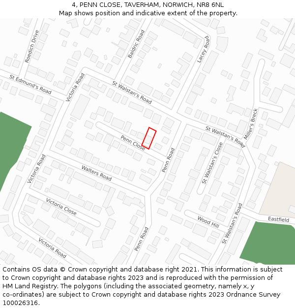 4, PENN CLOSE, TAVERHAM, NORWICH, NR8 6NL: Location map and indicative extent of plot