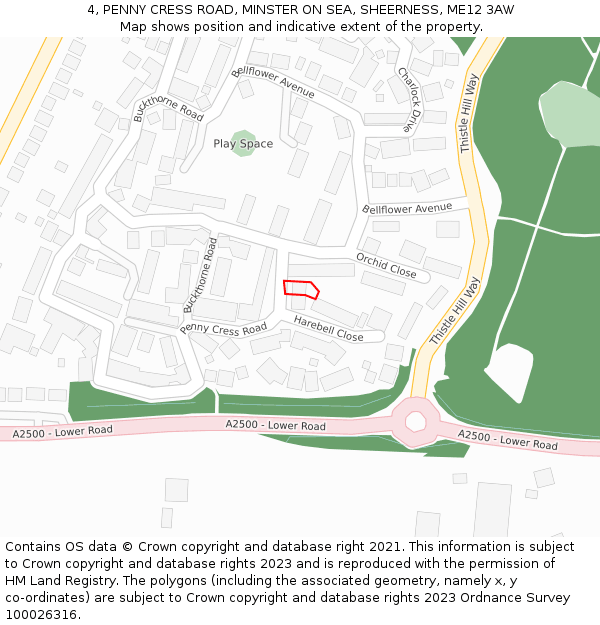 4, PENNY CRESS ROAD, MINSTER ON SEA, SHEERNESS, ME12 3AW: Location map and indicative extent of plot