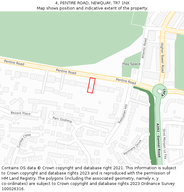 4, PENTIRE ROAD, NEWQUAY, TR7 1NX: Location map and indicative extent of plot