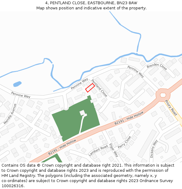 4, PENTLAND CLOSE, EASTBOURNE, BN23 8AW: Location map and indicative extent of plot