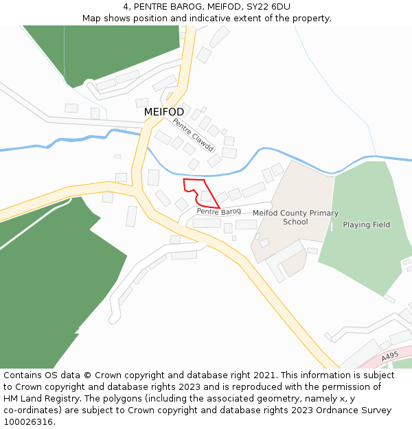 4, PENTRE BAROG, MEIFOD, SY22 6DU: Location map and indicative extent of plot