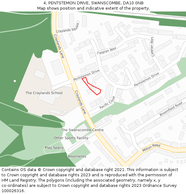 4, PENTSTEMON DRIVE, SWANSCOMBE, DA10 0NB: Location map and indicative extent of plot