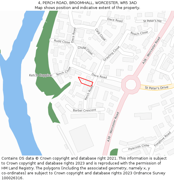 4, PERCH ROAD, BROOMHALL, WORCESTER, WR5 3AD: Location map and indicative extent of plot