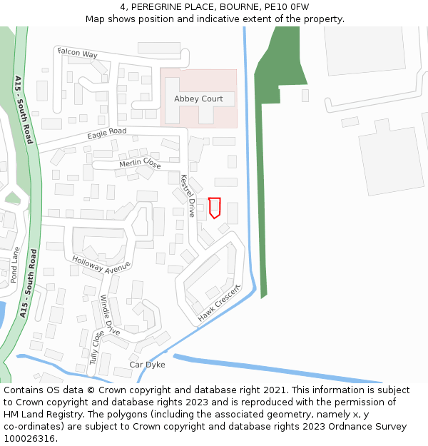 4, PEREGRINE PLACE, BOURNE, PE10 0FW: Location map and indicative extent of plot