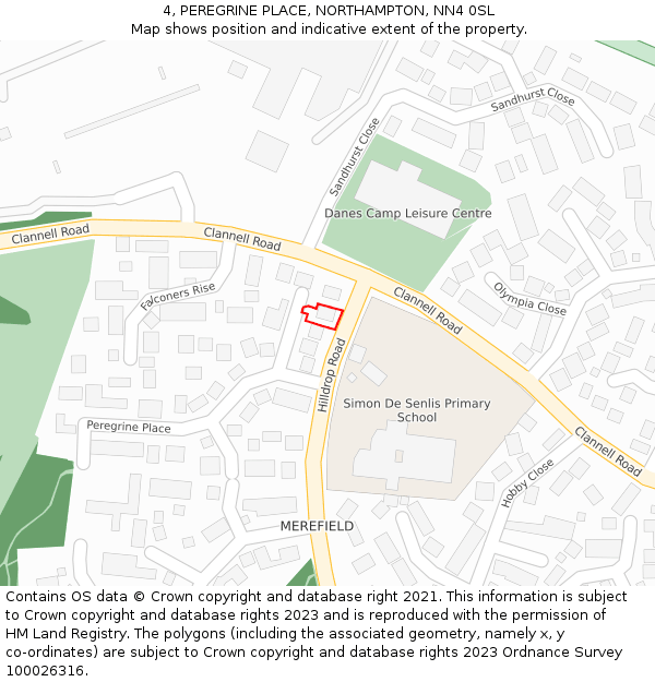 4, PEREGRINE PLACE, NORTHAMPTON, NN4 0SL: Location map and indicative extent of plot