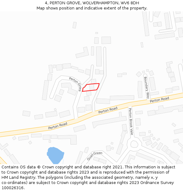4, PERTON GROVE, WOLVERHAMPTON, WV6 8DH: Location map and indicative extent of plot
