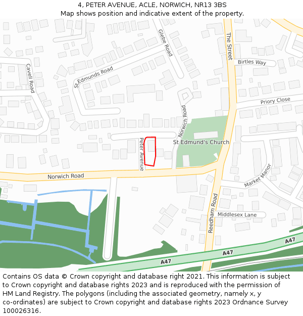 4, PETER AVENUE, ACLE, NORWICH, NR13 3BS: Location map and indicative extent of plot