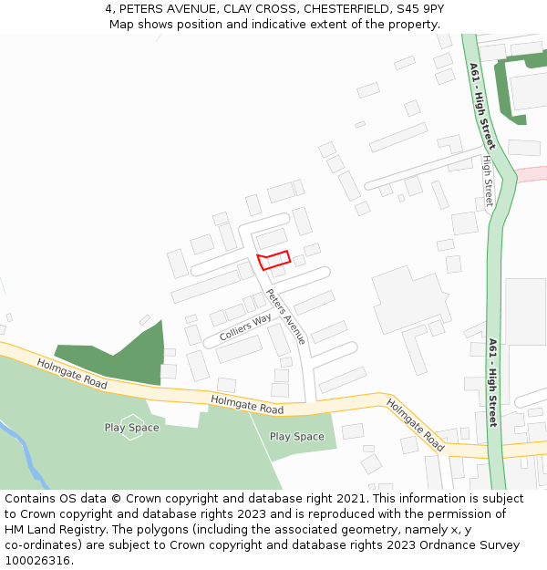 4, PETERS AVENUE, CLAY CROSS, CHESTERFIELD, S45 9PY: Location map and indicative extent of plot