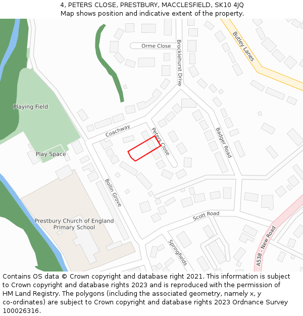 4, PETERS CLOSE, PRESTBURY, MACCLESFIELD, SK10 4JQ: Location map and indicative extent of plot