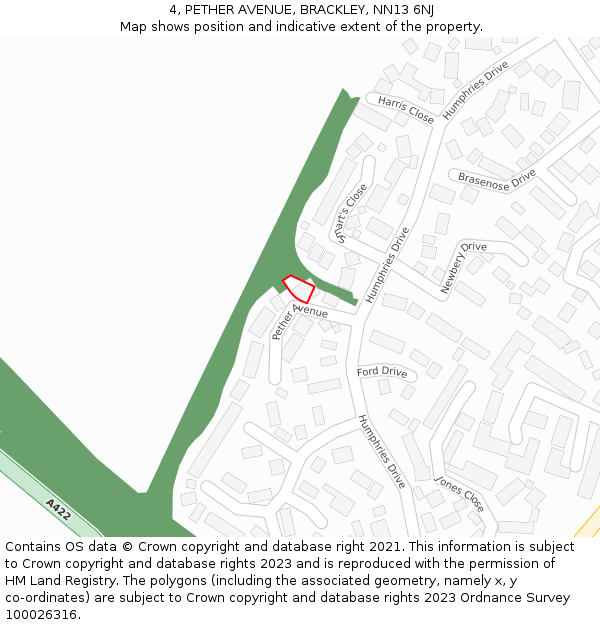 4, PETHER AVENUE, BRACKLEY, NN13 6NJ: Location map and indicative extent of plot