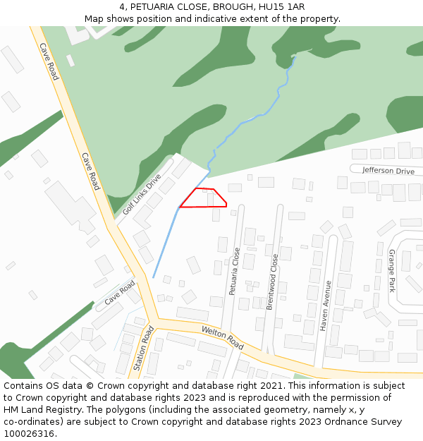4, PETUARIA CLOSE, BROUGH, HU15 1AR: Location map and indicative extent of plot