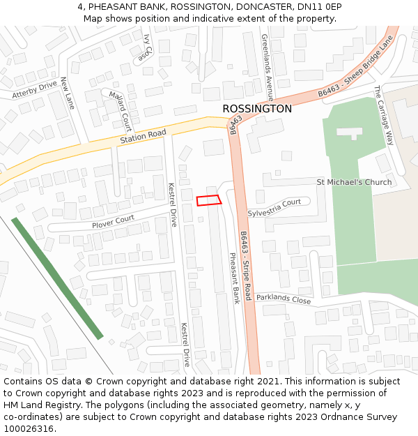 4, PHEASANT BANK, ROSSINGTON, DONCASTER, DN11 0EP: Location map and indicative extent of plot