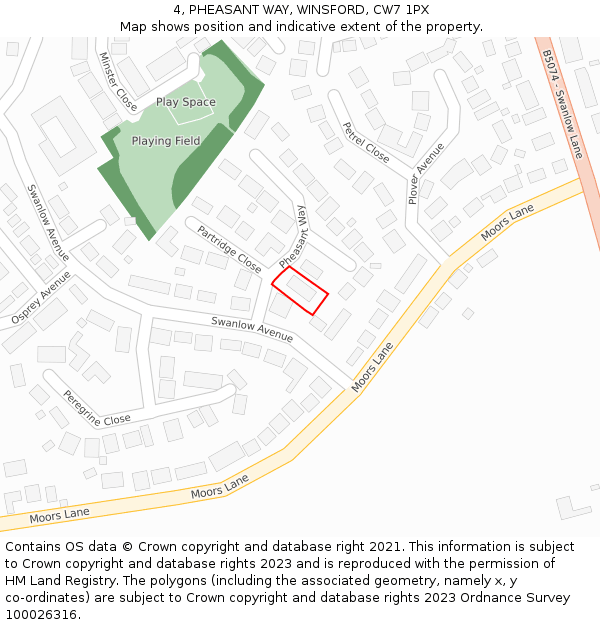 4, PHEASANT WAY, WINSFORD, CW7 1PX: Location map and indicative extent of plot