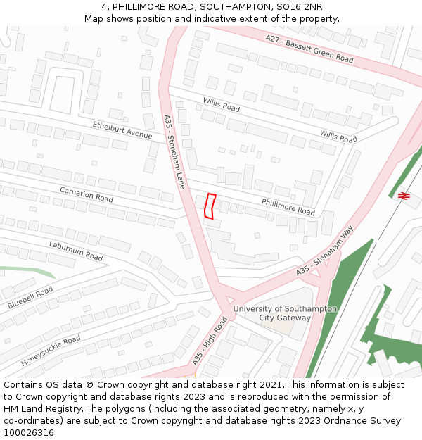 4, PHILLIMORE ROAD, SOUTHAMPTON, SO16 2NR: Location map and indicative extent of plot