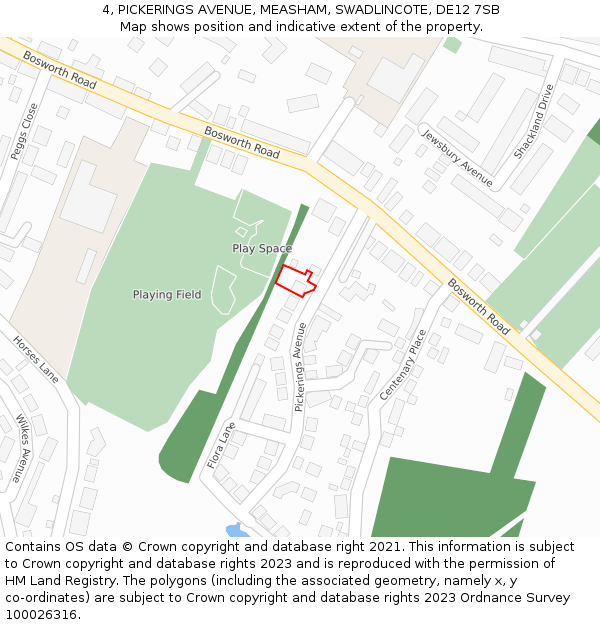 4, PICKERINGS AVENUE, MEASHAM, SWADLINCOTE, DE12 7SB: Location map and indicative extent of plot