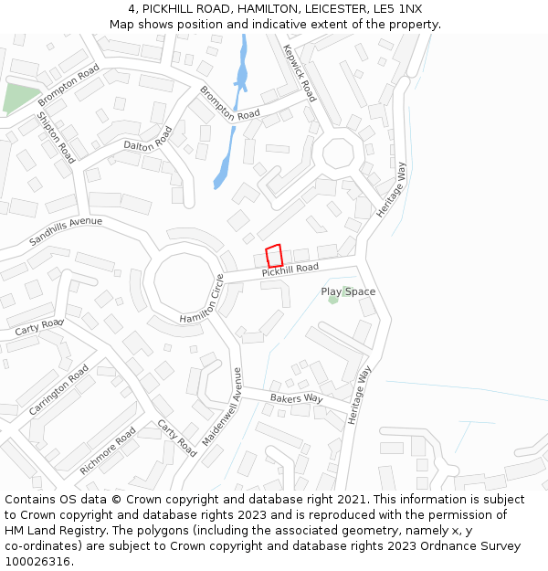 4, PICKHILL ROAD, HAMILTON, LEICESTER, LE5 1NX: Location map and indicative extent of plot