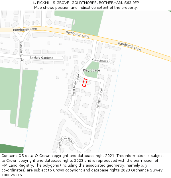 4, PICKHILLS GROVE, GOLDTHORPE, ROTHERHAM, S63 9FP: Location map and indicative extent of plot