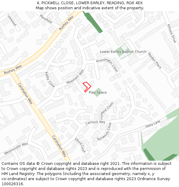 4, PICKWELL CLOSE, LOWER EARLEY, READING, RG6 4EX: Location map and indicative extent of plot