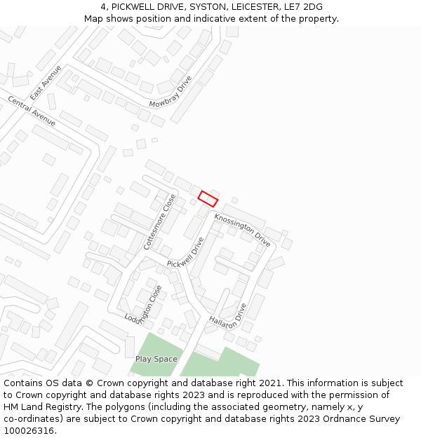 4, PICKWELL DRIVE, SYSTON, LEICESTER, LE7 2DG: Location map and indicative extent of plot