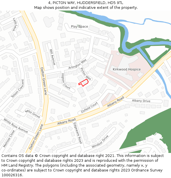 4, PICTON WAY, HUDDERSFIELD, HD5 9TL: Location map and indicative extent of plot