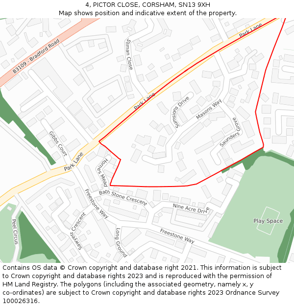 4, PICTOR CLOSE, CORSHAM, SN13 9XH: Location map and indicative extent of plot