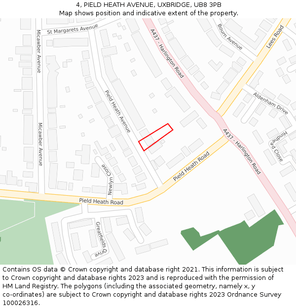 4, PIELD HEATH AVENUE, UXBRIDGE, UB8 3PB: Location map and indicative extent of plot